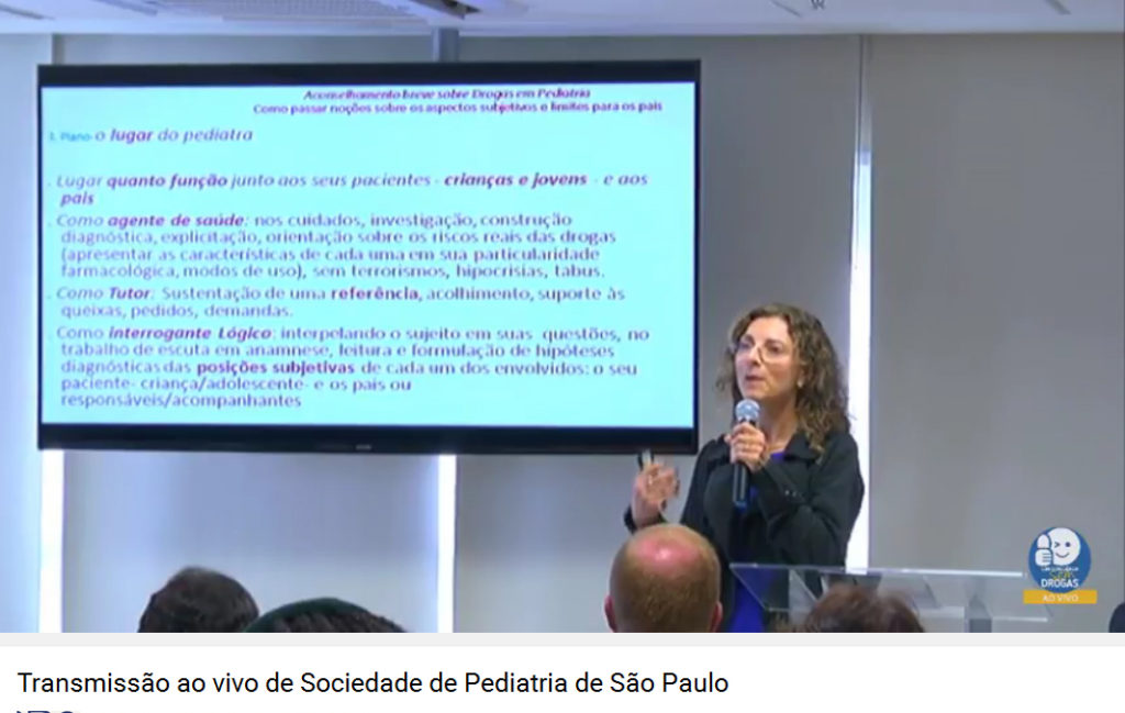 Imagem capturada da internet mostra a transmissão ao vivo da palestra de Maria Teresa Lamberte