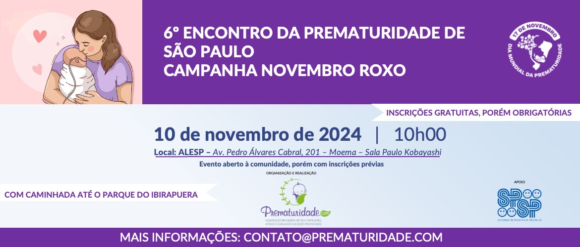 Campanha Novembro Roxo terá caminhada até o Parque do Ibirapuera em celebração ao mês da prematuridade