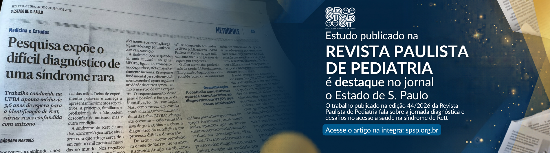 Estudo da Revista Paulista de Pediatria sobre síndrome de Rett é destaque em matéria do jornal Estadão